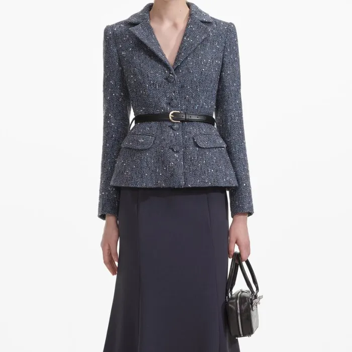 Blue Boucle Midi Dress Women Self Portrait Dresses Blue Boucle Midi Dress Women Self Portrait Dresses