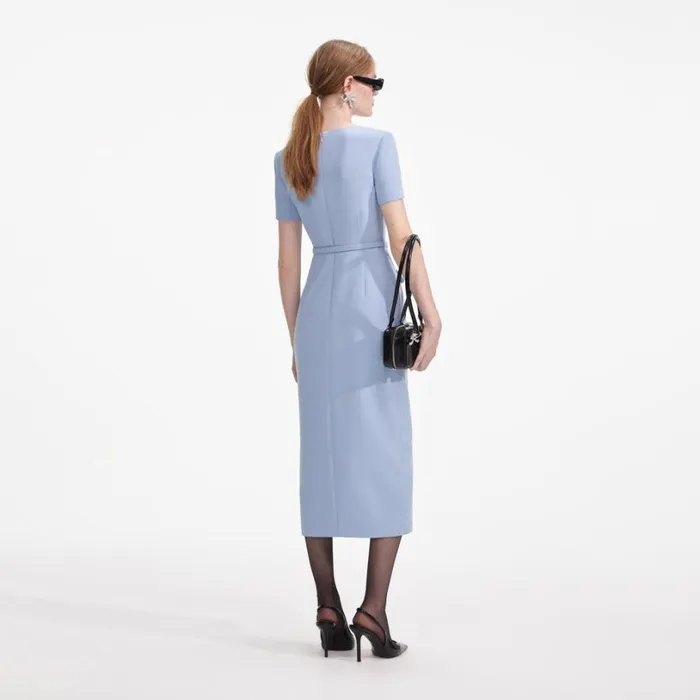Blue Crepe Button Midi Dress Women Self Portrait Dresses