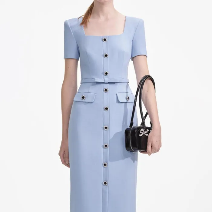 Blue Crepe Button Midi Dress Women Self Portrait Dresses