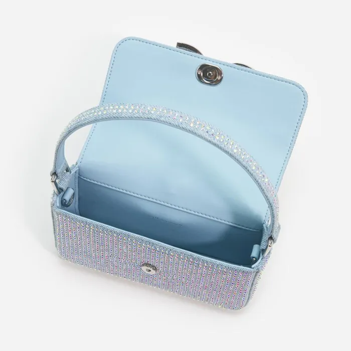 Blue Rhinestone Denim Micro Bag Women Self Portrait Denim