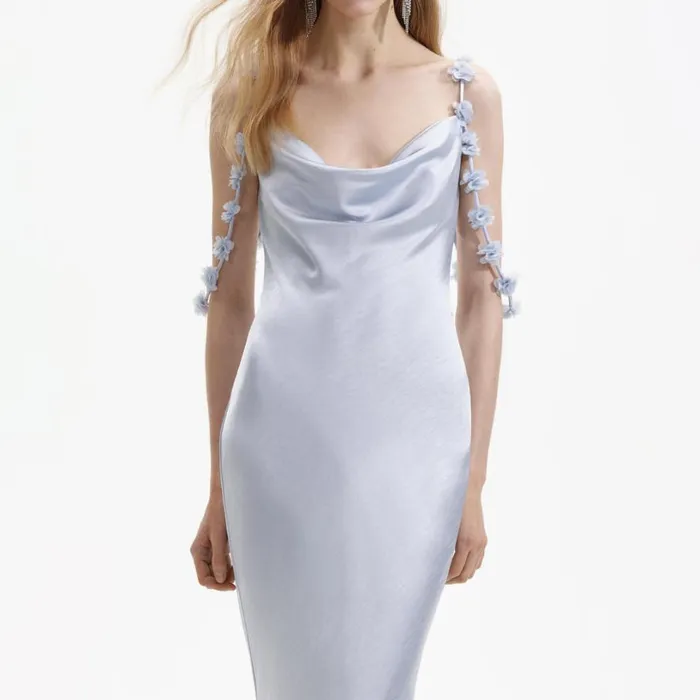 Blue Satin Flower Maxi Dress Women Self Portrait Dresses Blue Satin Flower Maxi Dress Women Self Portrait Dresses