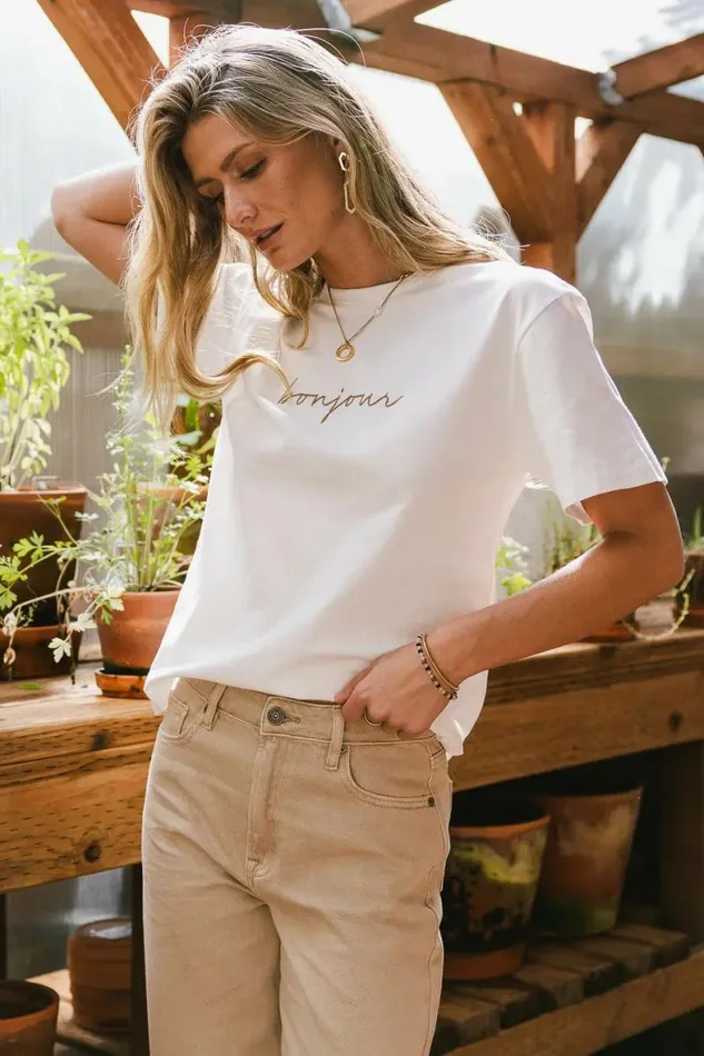 Bonjour TShirt White Women Bohme Tees and Tanks