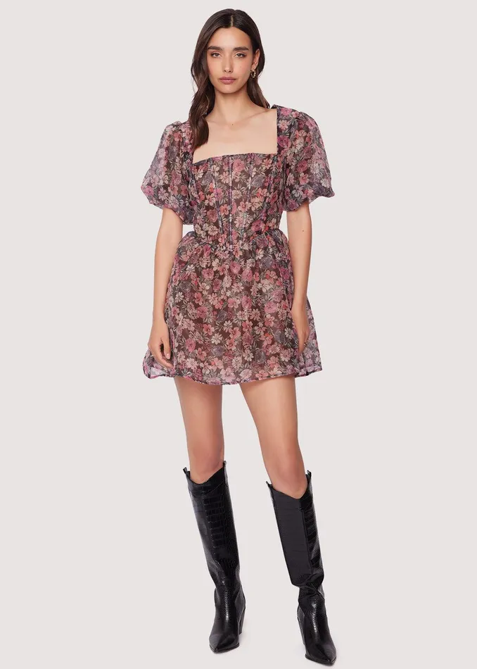 Botanique Mini Dress Blackfloral Women Lost Wander Dresses
