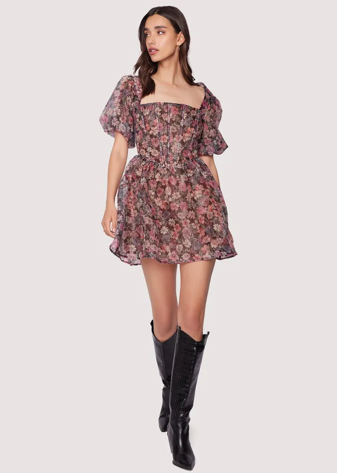Botanique Mini Dress Blackfloral Women Lost Wander Dresses