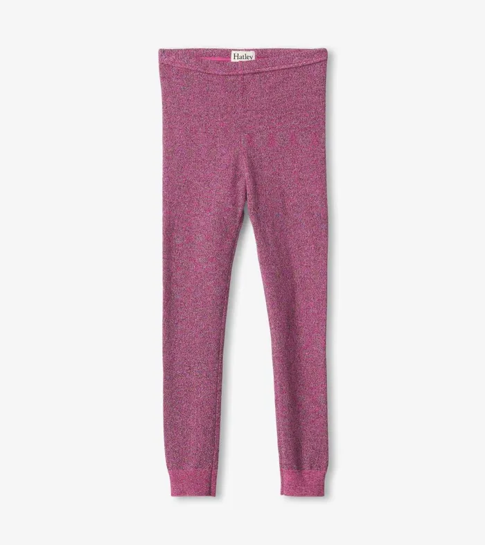 Bottoms Girls Hatley Girls Pink Glitter Knit Leggings