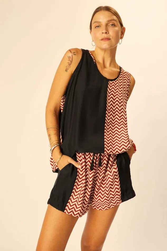 Bottoms Shop Natalie Martin JASPER SHORT Block Zigzag Noire
