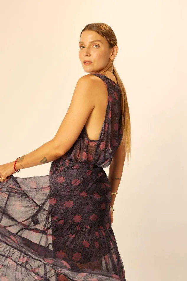 Bottoms Shop Natalie Martin SIERRA SKIRT Chiffon Snowflake Aubergine