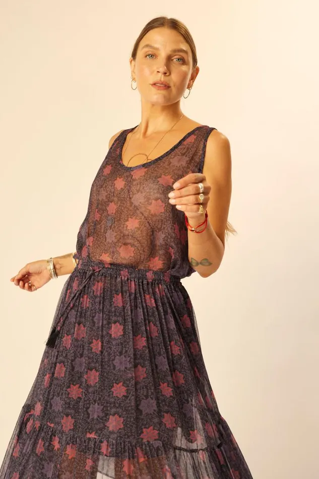 Bottoms Shop Natalie Martin SIERRA SKIRT Chiffon Snowflake Aubergine