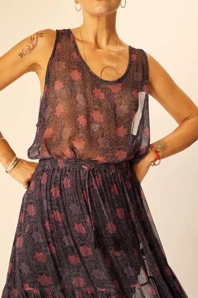 Bottoms Shop Natalie Martin SIERRA SKIRT Chiffon Snowflake Aubergine