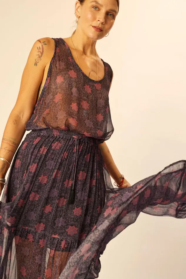 Bottoms Shop Natalie Martin SIERRA SKIRT Chiffon Snowflake Aubergine