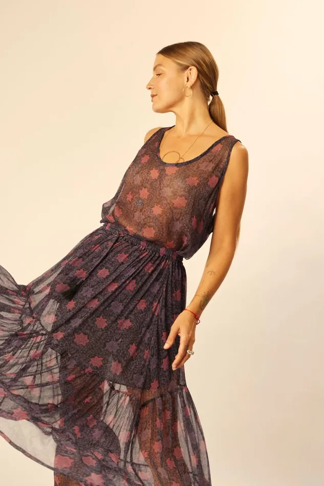 Bottoms Shop Natalie Martin SIERRA SKIRT Chiffon Snowflake Aubergine