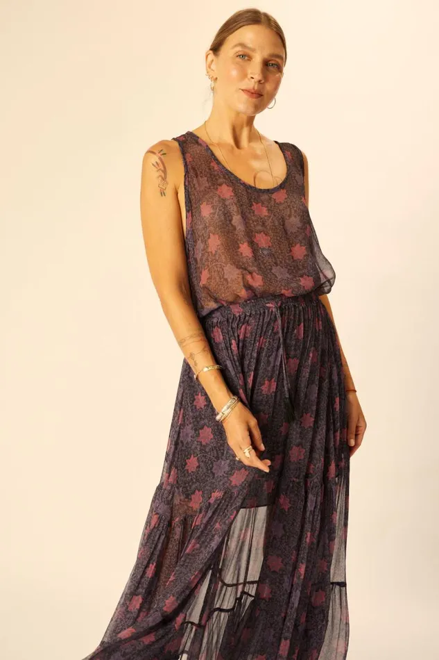 Bottoms Shop Natalie Martin SIERRA SKIRT Chiffon Snowflake Aubergine