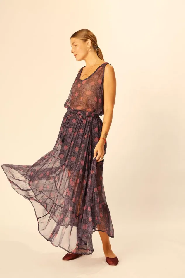 Bottoms Shop Natalie Martin SIERRA SKIRT Chiffon Snowflake Aubergine