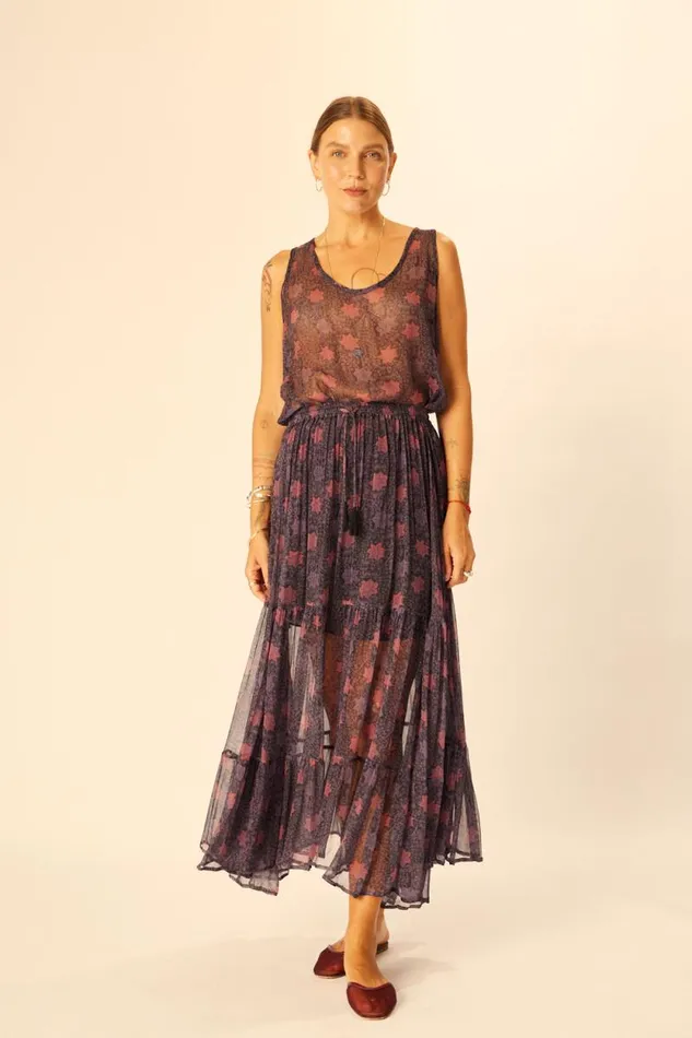 Bottoms Shop Natalie Martin SIERRA SKIRT Chiffon Snowflake Aubergine