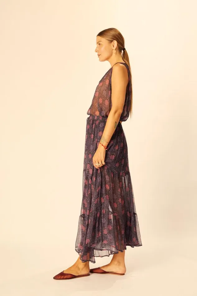 Bottoms Shop Natalie Martin SIERRA SKIRT Chiffon Snowflake Aubergine