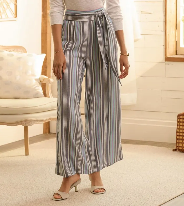 Bottoms Women Hatley Belted Wide Leg Pants 8211 Rainbow Stripes