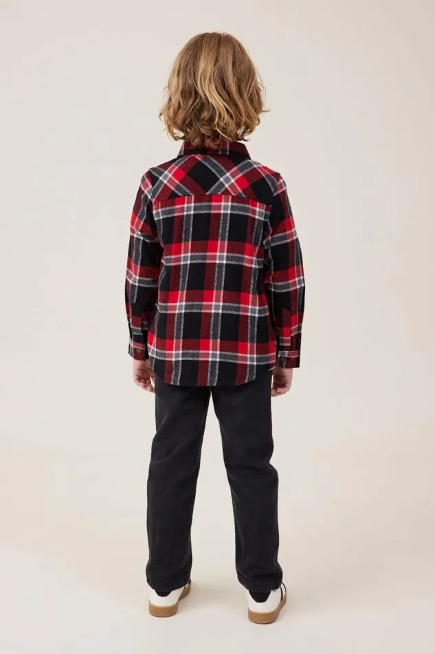 Boys 214 Shirts Cotton On License Rugged Long Sleeve Shirt Lcn Nba Black Chicago Bulls Plaid