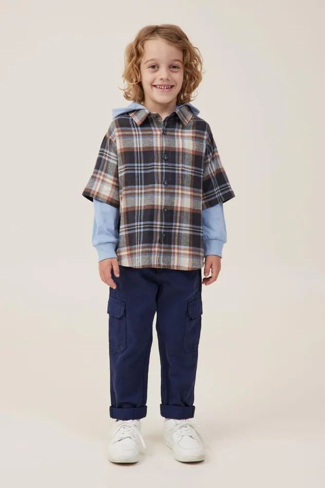 Boys 214 Shirts Cotton On Rugged Long Sleeve Layered Shirt Dusty Bluecoco Jumbo Plaid