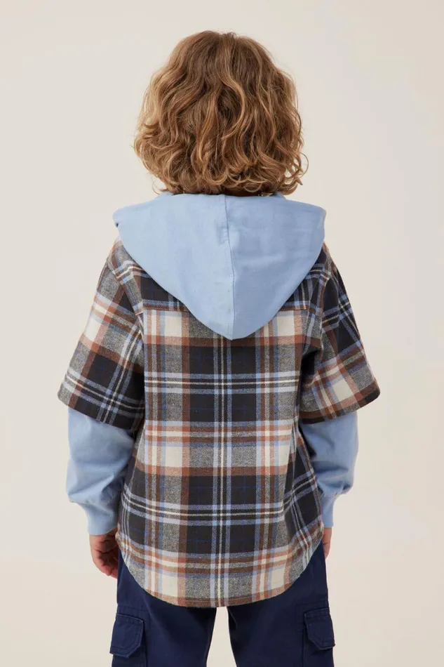 Boys 214 Shirts Cotton On Rugged Long Sleeve Layered Shirt Dusty Bluecoco Jumbo Plaid
