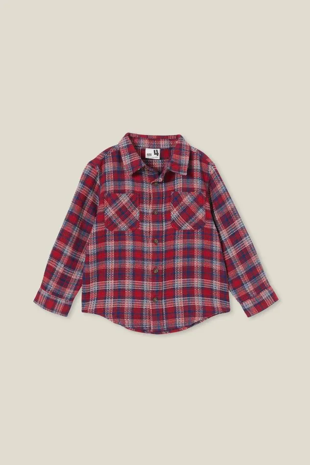 Boys 214 Shirts Cotton On Rugged Long Sleeve Shirt Heritage Redin The Navy Waffle Plaid