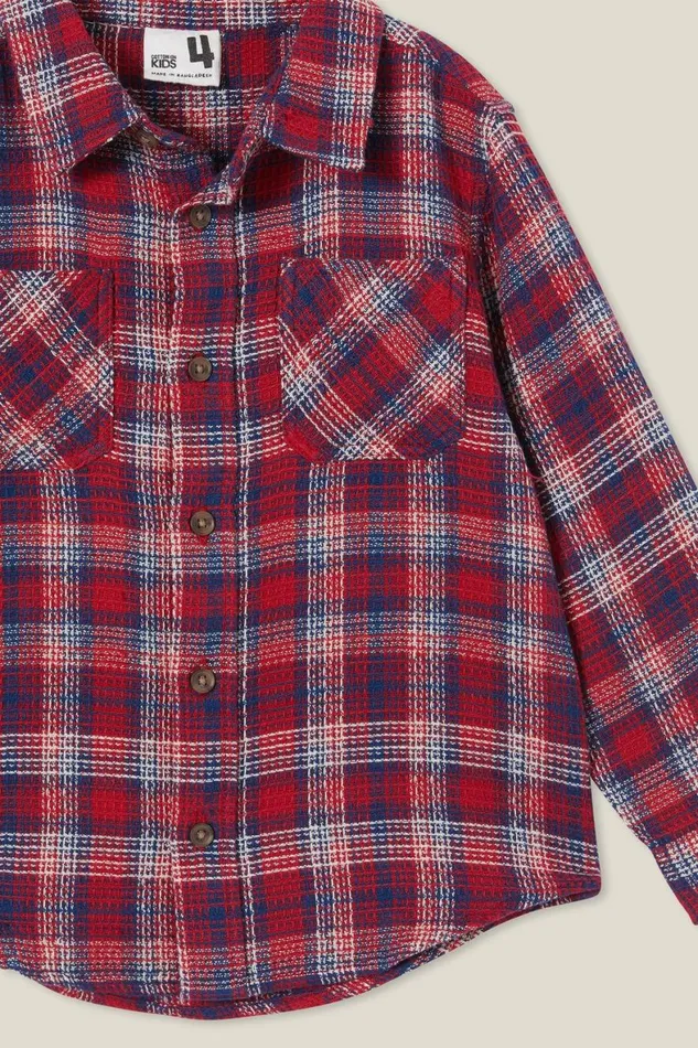 Boys 214 Shirts Cotton On Rugged Long Sleeve Shirt Heritage Redin The Navy Waffle Plaid