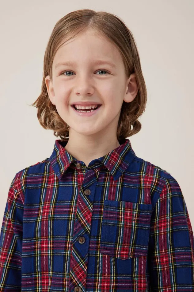 Boys 214 Shirts Cotton On Rugged Long Sleeve Shirt In The Navyheritage Red Plaid