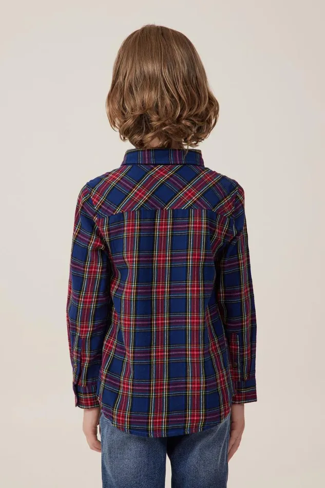Boys 214 Shirts Cotton On Rugged Long Sleeve Shirt In The Navyheritage Red Plaid