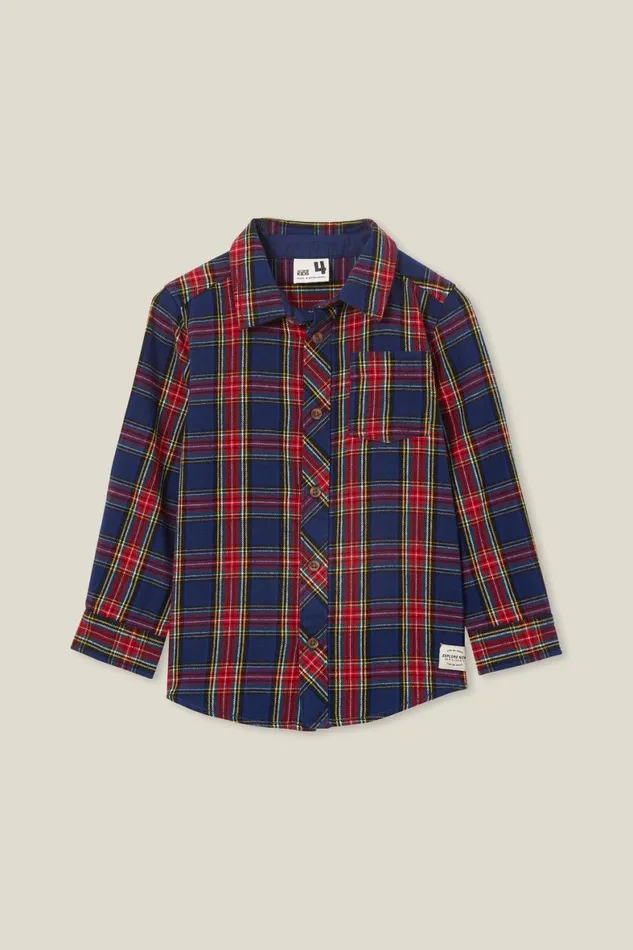 Boys 214 Shirts Cotton On Rugged Long Sleeve Shirt In The Navyheritage Red Plaid
