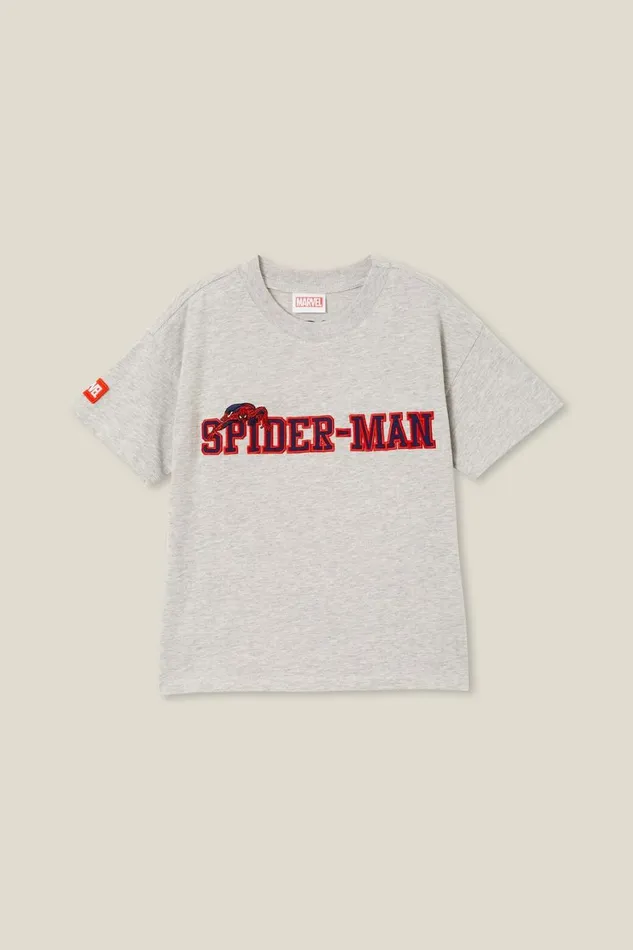 Boys 214 Tops and TShirts Cotton On License Drop Shoulder Short Sleeve Tee Lcn Mar Fog Grey Marlespiderman Face