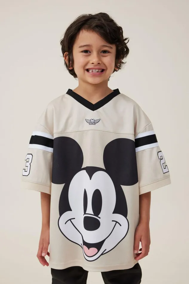Boys 214 Tops and TShirts Cotton On License Oversized Football Jersey Lcn Dis Rainy Day 19mickey Face