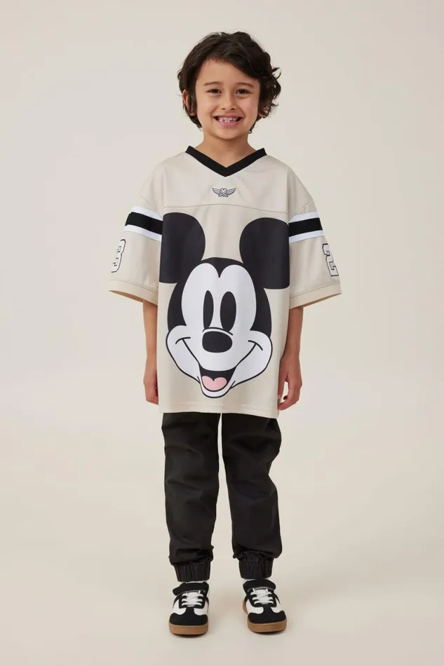 Boys 214 Tops and TShirts Cotton On License Oversized Football Jersey Lcn Dis Rainy Day 19mickey Face