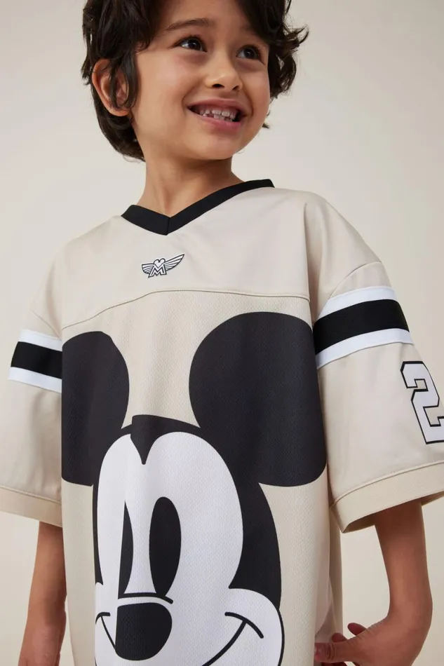 Boys 214 Tops and TShirts Cotton On License Oversized Football Jersey Lcn Dis Rainy Day 19mickey Face
