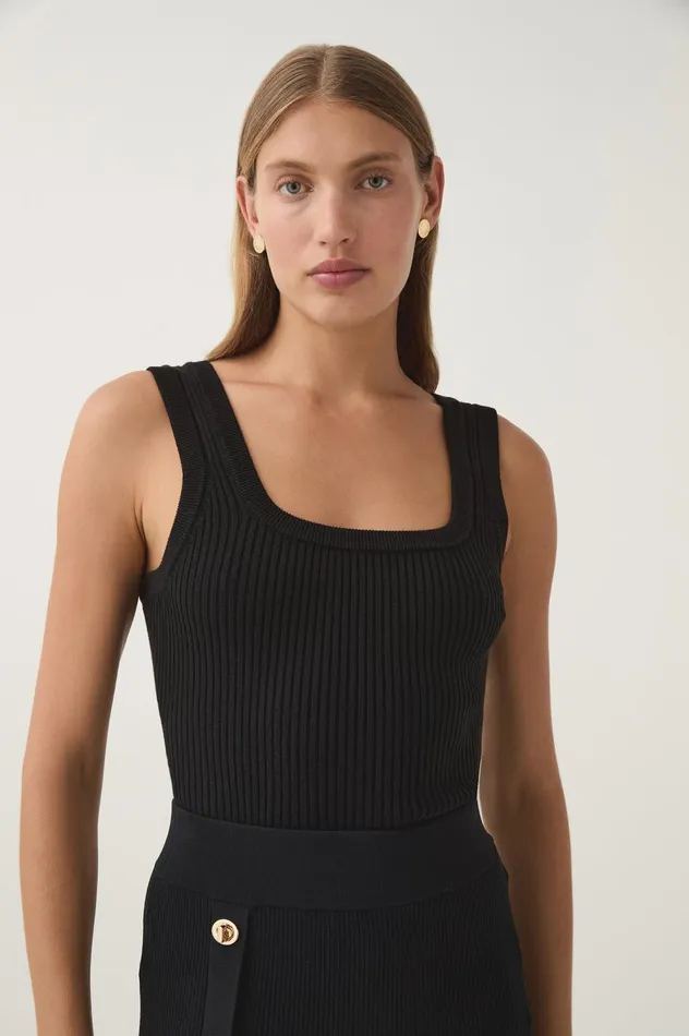 Bronte Scoop Neck Rib Tank Black Women Aje Body 038 Crepe Knit