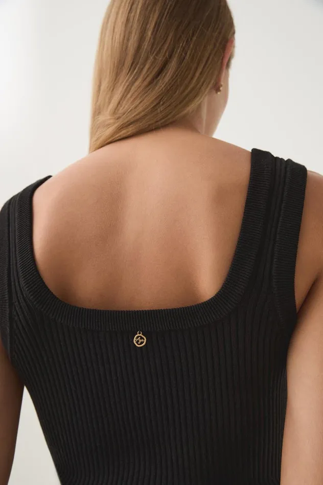 Bronte Scoop Neck Rib Tank Black Women Aje Body 038 Crepe Knit