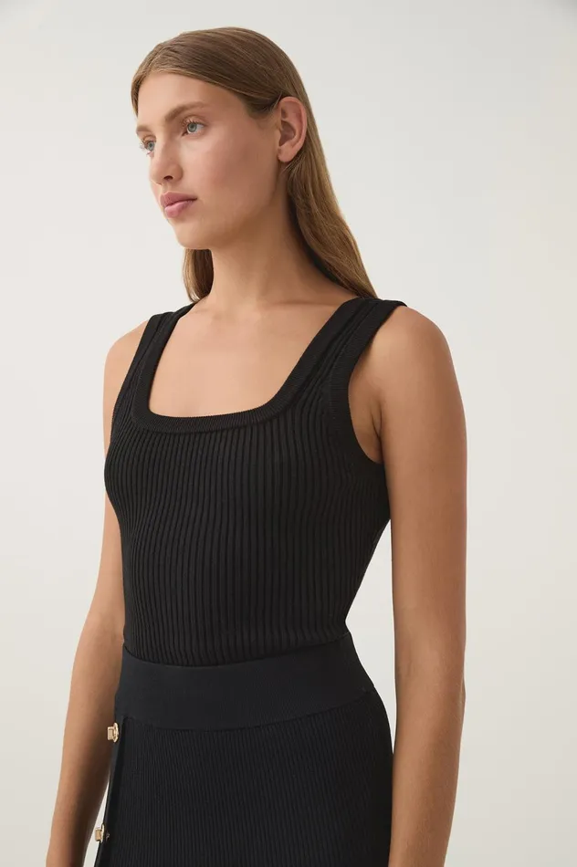 Bronte Scoop Neck Rib Tank Black Women Aje Body 038 Crepe Knit