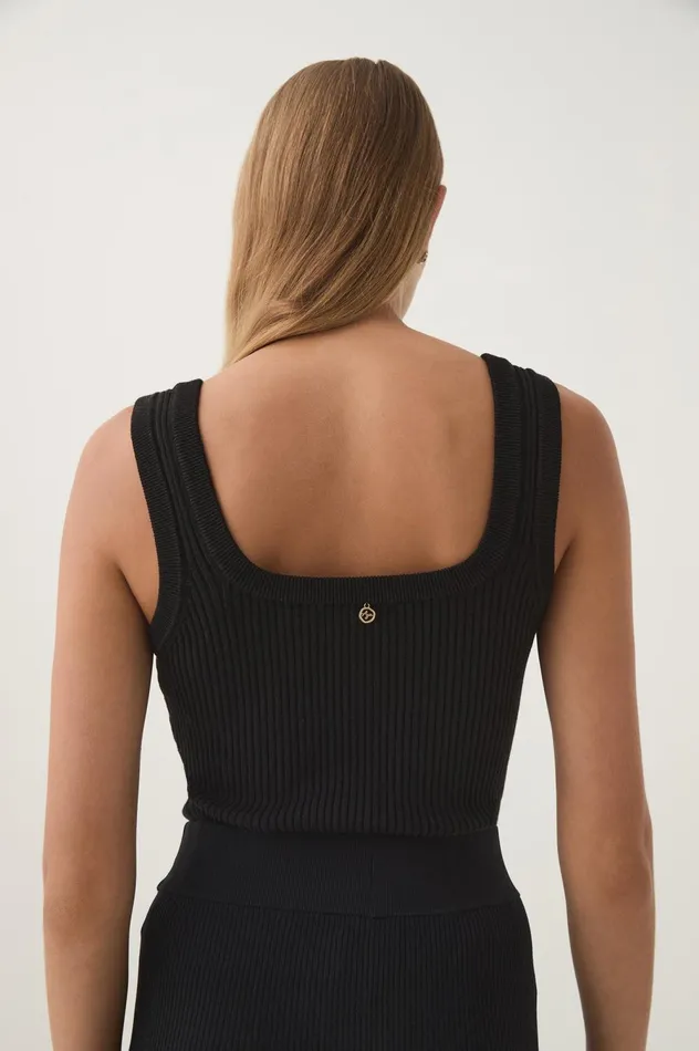 Bronte Scoop Neck Rib Tank Black Women Aje Body 038 Crepe Knit