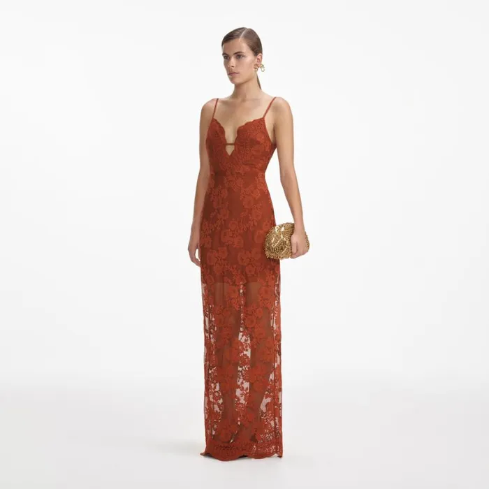 Brown Lace Maxi Dress Women Self Portrait Dresses Brown Lace Maxi Dress Women Self Portrait Dresses