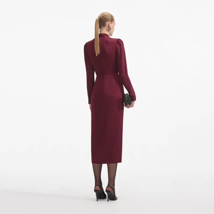 Burgundy Satin Midi Dress Women Self Portrait Wedding Guest Burgundy Satin Midi Dress Women Self Portrait Wedding Guest