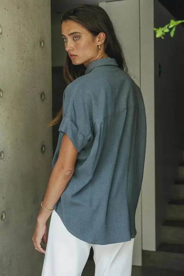 Caitlyn Button Up In Teal Teal Women Bohme Tops