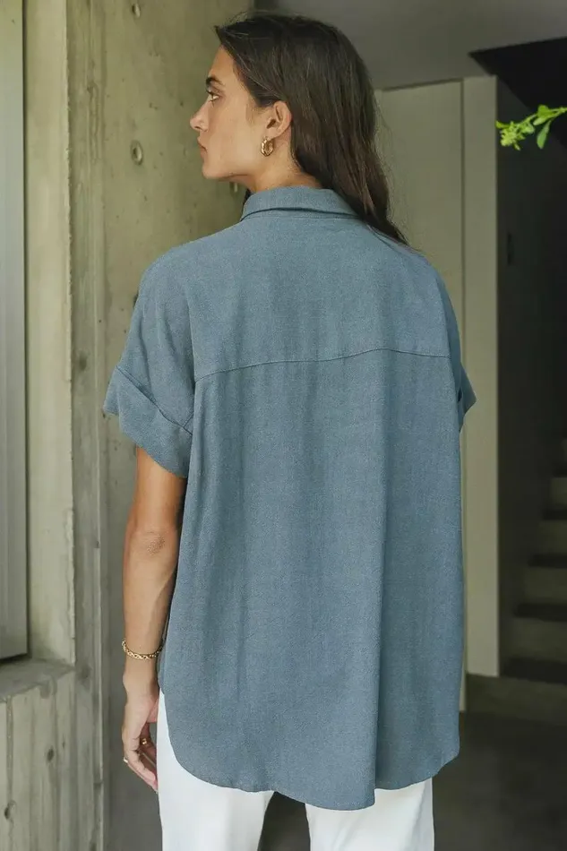 Caitlyn Button Up In Teal Teal Women Bohme Tops