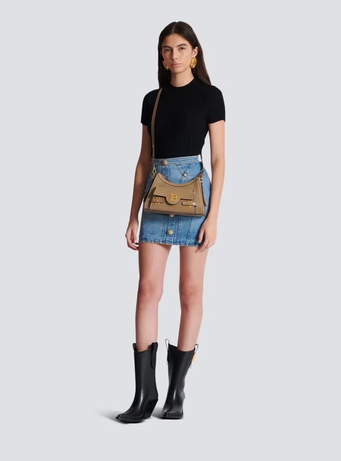 Calfskin BBuzz Hobo Bag Brown Women Balmain Crossbody Bags