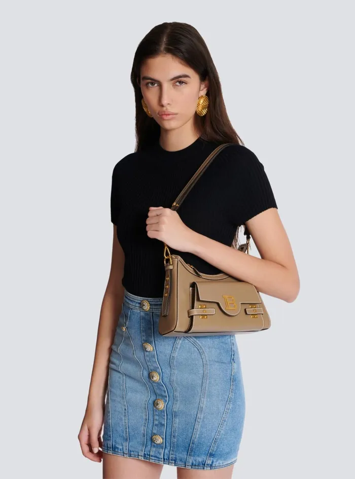 Calfskin BBuzz Hobo Bag Brown Women Balmain Crossbody Bags