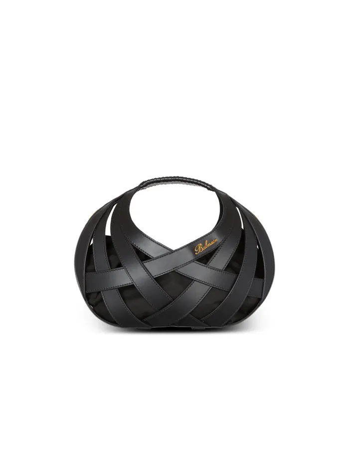 Calfskin Basket Bag With An Openwork Diamond Motif Black Women Balmain Handbags