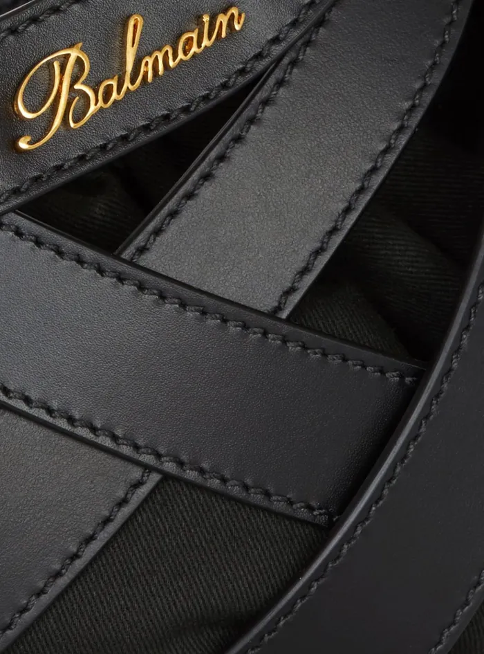Calfskin Basket Bag With An Openwork Diamond Motif Black Women Balmain Handbags