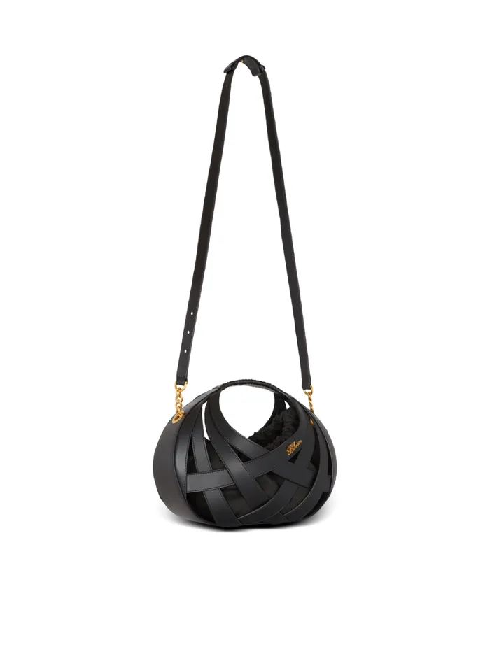 Calfskin Basket Bag With An Openwork Diamond Motif Black Women Balmain Handbags