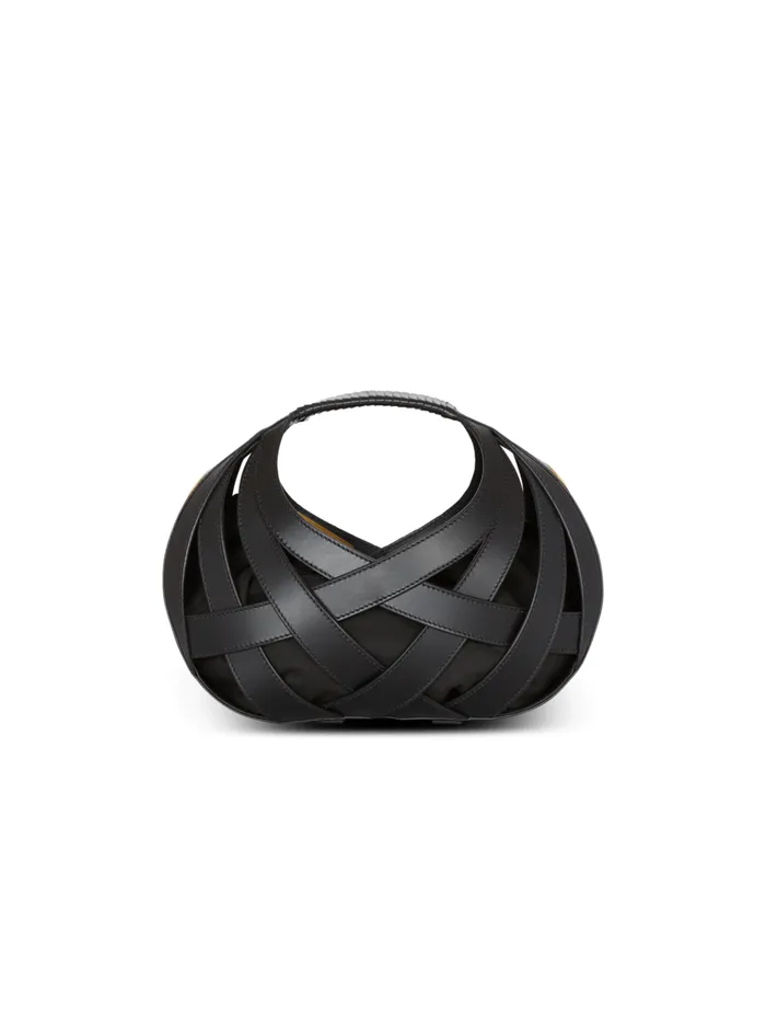 Calfskin Basket Bag With An Openwork Diamond Motif Black Women Balmain Handbags
