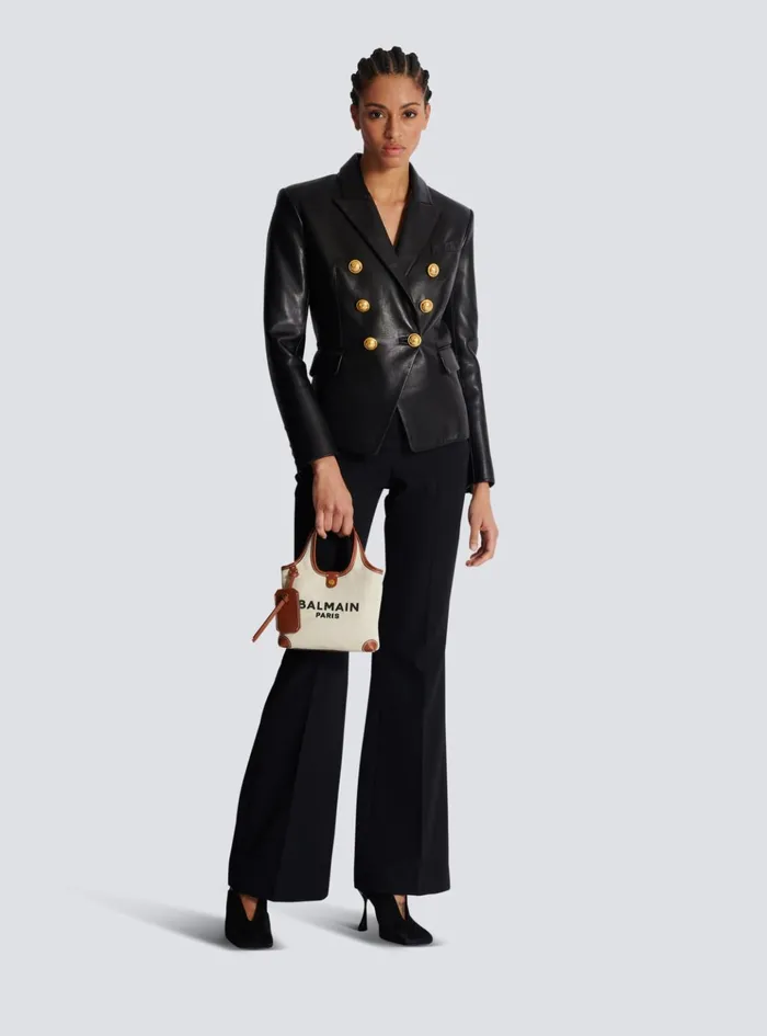 Canvas And Leather Barmy Grocery Bag Beige Women Balmain Grocery Bags