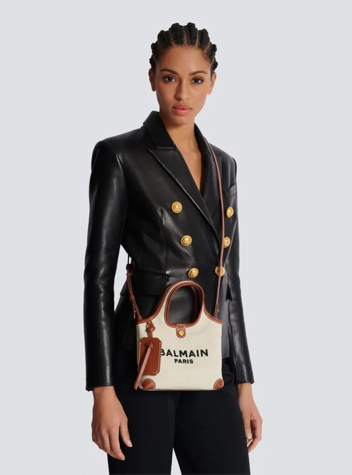 Canvas And Leather Barmy Grocery Bag Beige Women Balmain Grocery Bags