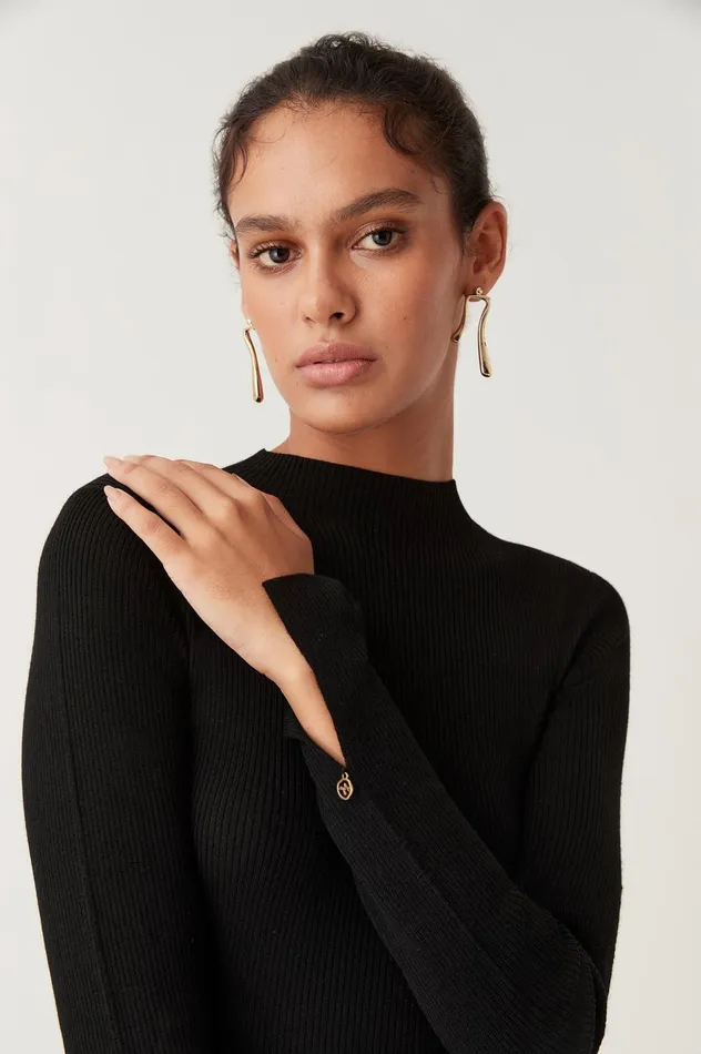 Carolina Rib Knit Top Black Women Aje Knitwear 038 Jumpers