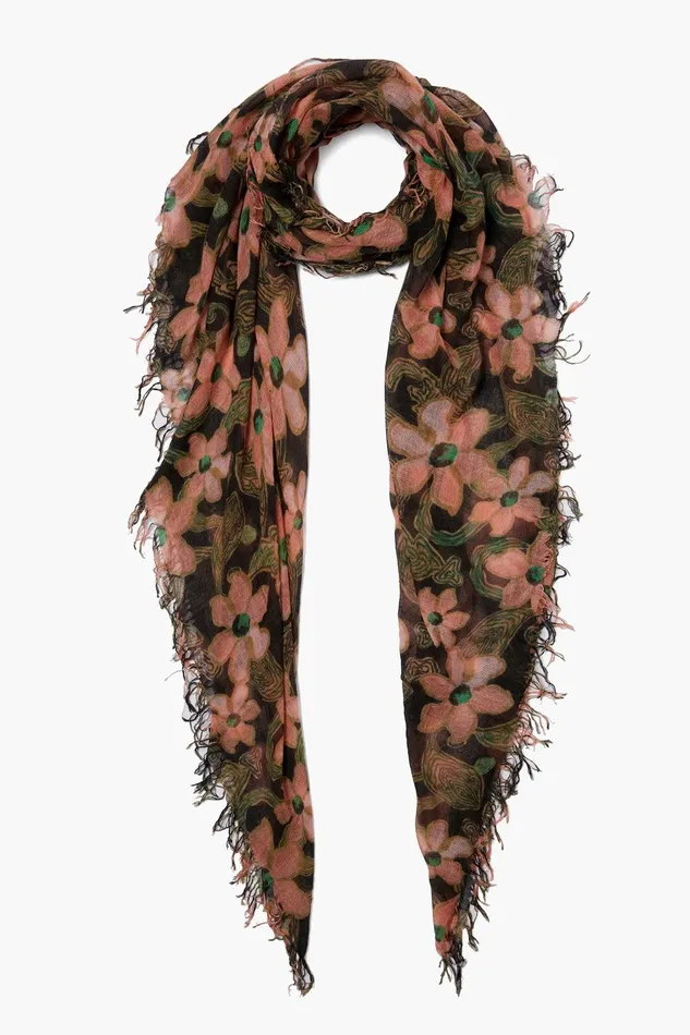 Cashmere And Silk Scarf Vibrant Green Meadow Floral Women Chan Luu Scarves